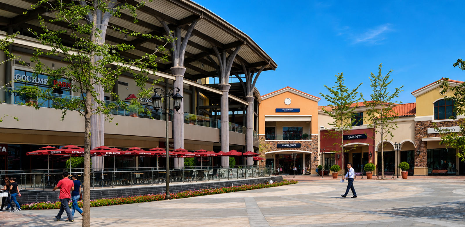 Badaling Outlet Beijing central plaza and retail facades